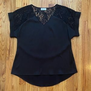 Tahari ASL Black Silky Top with Lace Back